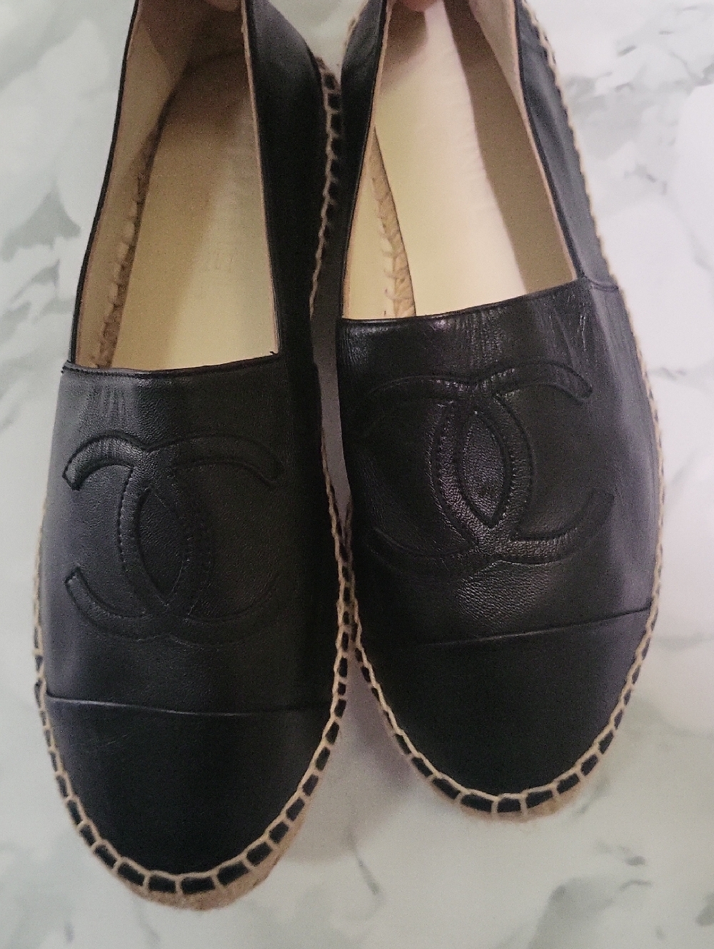 Chanel Lambskin CC Espadrilles 36 Black
